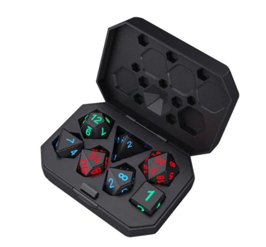7 Pieces Rechargeable LED Glowing Dice Set for  Games & Tabletop w/ Charging Box